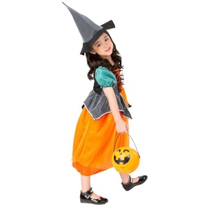 Disfraz de bruja de Halloween para niños, falda naranja y sombrero, traje para fiesta, disfraz temático de calabaza - Product Image 2