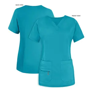 Campione gratuito 52009 poliestere Spandex Scrub con scollo a V superiore uniformi da allattamento da donna