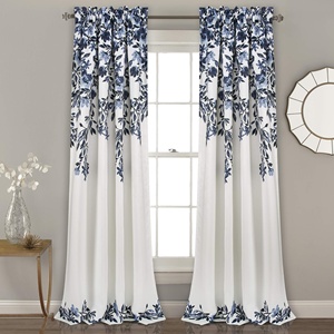 Bindi all'ingrosso fiori personalizzati stampa vite tende oscuranti finestra blu <span class=keywords><strong>e</strong></span> bianco soggiorno tende Set 2 pannelli - Product Image 2