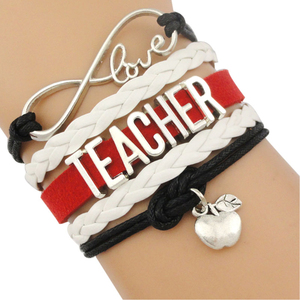 Bracelet en cuir « Infinity Love Teach » du fabricant, charme tendance pour les enseignants et les assistants d'enseignants, cadeau pour la fête des enseignants - Product Image 3