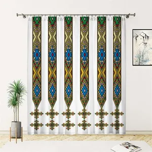 エチオピアの伝統的なデザインのウィンドウカーテンサバとテレットの遮光カーテン3Dプリントの豪華な寝室のカーテン