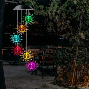 Carillon a vento a sospensione a LED con gancio a energia solare e ricarica USB cortile esterno Patio giardino luce solare decorativa