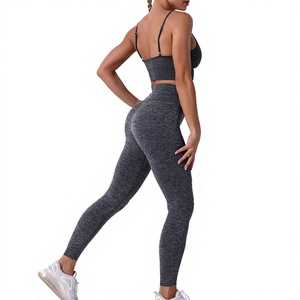 Ensemble de yoga 2 pièces pour femme : Legging taille haute et crop top à fines bretelles, couleur unie, sans couture, respirant, vêtements de sport - Product Image 5