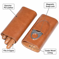 Étui de Voyage Portable de Luxe pour Cigares avec Miroir, Humidor 3 Doigts en Cuir Véritable, Coupe-Cigares et Cèdre Espagnol