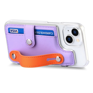 Funda Transparente de PU para iPhone 16 con Cierre de Botón para Tarjetas de Crédito - Soporte de Muñeca DIY con Combinación de Colores Macaron - Product Image 2