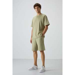 Ensemble de shorts basiques pour hommes en coton vert clair, épais, doux et texturé, coupe oversize - 85249 - Vert clair/Vert ouvert - Product Image 1