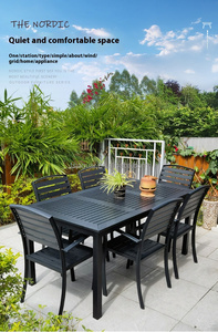 Ensemble de salle à manger d'extérieur moderne en aluminium noir résistant aux intempéries, <span class=keywords><strong>table</strong></span> <span class=keywords><strong>rectangulaire</strong></span> à lattes et 6 chaises pour jardin et <span class=keywords><strong>balcon</strong></span> - Product Image 6