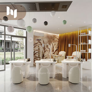 Meja Manikur <span class=keywords><strong>Salon</strong></span> Mewah Ekonomis Berbahan Besi dengan Permukaan Marmer, Dapat Disesuaikan Warna dan Cahayanya - Product Image 2