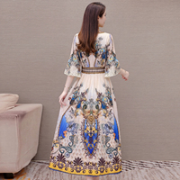 Robes florales pour femmes, col en V profond, manches longues, imprimé, coupe trapèze, maxi fluide, été 2026, nouvelles arrivées, fournisseur boutique