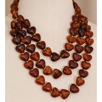 Collier superposé fait main XY 6976 en acier inoxydable et acrylique, avec pendentif cœur, ambre vert et rouge foncé