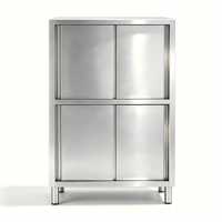 Armoire de rangement en acier inoxydable commercial, 4 portes coulissantes, finition mate brossée, modulaire, extensible, résistante à la corrosion, cuisine