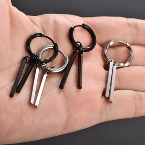 2 paires de boucles d'oreilles pendantes Zoro en acier inoxydable, style punk, avec pendentif carré, type Huggie Hoop, accessoires de bijoux pour femmes et hommes - Product Image 5