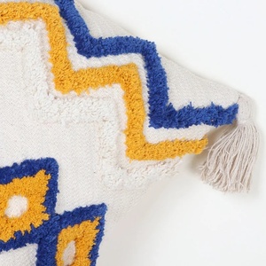 Hand Tufted Texture Boho Ivory and <b>Blue</b> Fringe Cushion <b>Throw</b> Pillow Cover Decorative <b>Sofa</b> Cushion Cover - Product Image 5