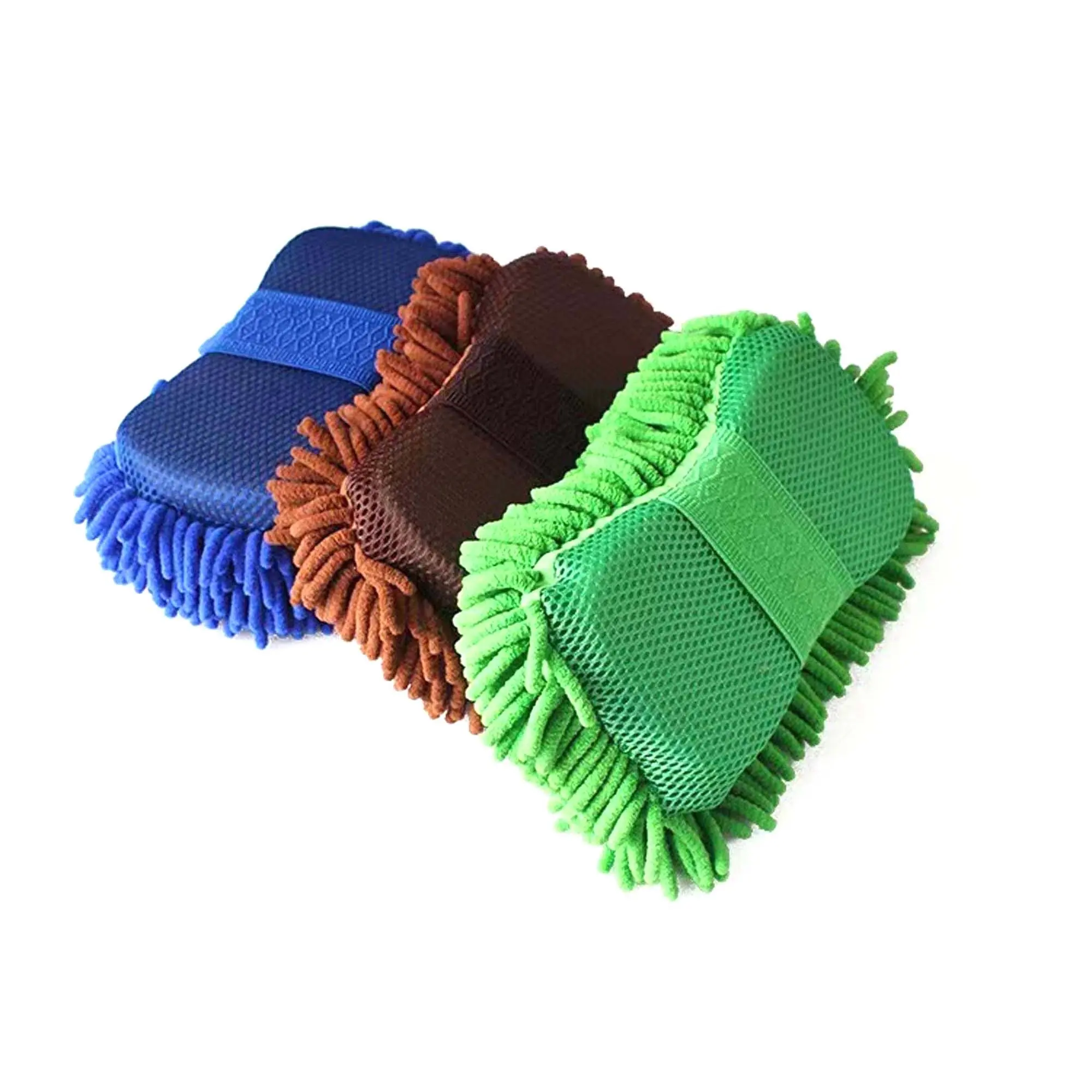 Selected Auto Microfiber Car Wash Pad Plush Chenille and Mesh Cleaning Sponge Auto Detailing Car Care Washing Pad Foam Sponge