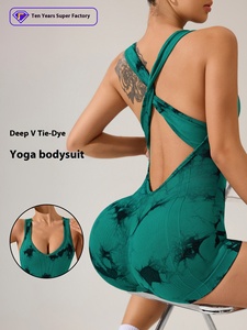 महिलाओं के टाई-डाई डीप वी-आकार के खेल बॉडीसूट वसंत गर्मियों में हिप-लिफ्टिंग फिटनेस योग कपड़े सेक्सी बैकलेस क्रॉसओवर डिजाइन - Product Image 4