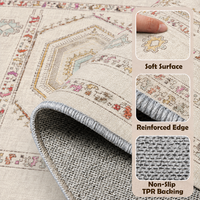 Tapis Moderne Épais en Peluche Effet Vieilli avec Motif Médaillon, Lavable en Machine, Antidérapant, en Polyester Doux pour Salon, Chambre et Entrée