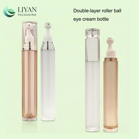 En stock: Envase de muestra PET de 20ml con rodillo de doble capa, tipo bomba, para crema de ojos, suero o aceite.