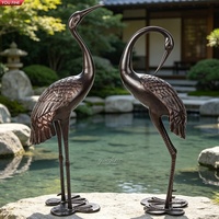YOUFINE Ensemble de 2 statues de grues en bronze patiné, sculptures de cigognes pour la décoration extérieure du jardin