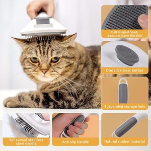 Wholesale Self-Cleaning Deshedding Grooming Tool Comb Dog TPR ABS Stainless Steel Modern Small Style Sustainable <b>Pet</b> Hair - Product Image 3