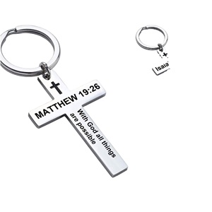 Llavero con Cruz Cristiana, Llavero con Versículo Bíblico de Acero Inoxidable, Llaveros con Versículos Bíblicos, Joyería Religiosa con Oración de Jesús, Regalos Religiosos para Bautizo - Product Image 1