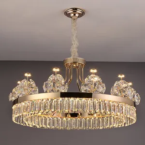 Atacado coroa de cristal lustre rodada-Luminária led pendente em formato de coroa, para sala de estar, moderna, em formato de coroa, cristal, luminária suspensa, redonda, de cristal k9