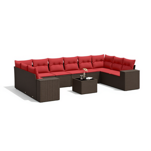 Ensemble de canapés de jardin en polyrotin brun avec coussins, 10+ places, mobilier d'extérieur au design contemporain - Product Image 1