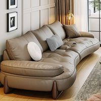 Ensemble de canapés italiens modernes et minimalistes pour petits espaces de vie, en cuir de vachette première couche, avec rangées courbes et droites, garni d'éponge