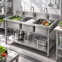 Évier de cuisine professionnel robuste à trois bacs profonds en acier inoxydable 304 201 pour la préparation des aliments