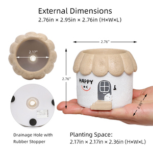 ROOGO Mini Pot de Fleurs en Résine en Forme de <span class=keywords><strong>Maison</strong></span> de Dessin Animé avec Thèmes Panda, Chat, <span class=keywords><strong>Porte</strong></span>-<span class=keywords><strong>Bonheur</strong></span> et Café pour Plantes Succulentes – Macetas de Bureau - Product Image 2