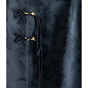 Women's Jacquard Midi Skirt High Waist Beaded Button Slit Bodycon Retro Chinese Style Satin Fabric - Product Image 4