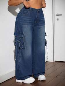 Over Size Fashion Stitching Washed Strap Denim Overalls <strong>Dungarees</strong> for <strong>Women</strong> Casual Ladies Jeans Pants - Product Image 5