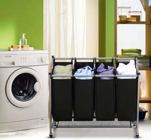 Sorter Cart 4-<b>Bag</b> Classics Rolling <b>Laundry</b> Hamper, Sturdy Frame with 60KG Weight Capacity, Black - Product Image 5