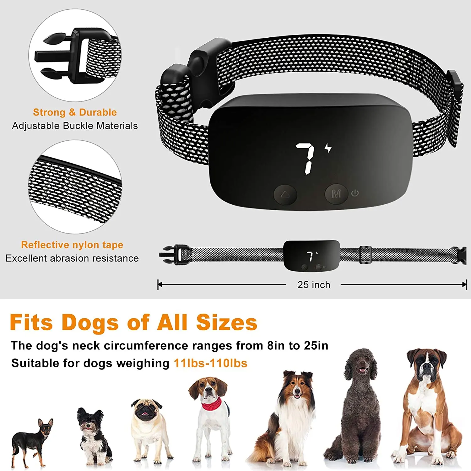 Online Top Seller Stop Barking Hunde halsband No Bark Control Collars wiederauf ladbar 3 Trainings modi Dog Anti Bark Collar