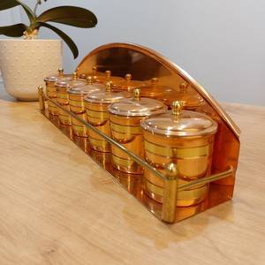 Copper Spice Jars Set With Lids Airtight <b>Storage</b> <b>Kitchen</b> Container Vintage Design Handcrafted Stackable Cylinder Shape - Product Image 4