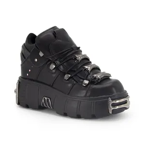 Hiver Commerce extérieur transfrontalier Nouvelles femmes Heavy Metal Punk Chaussures en <span class=keywords><strong>cuir</strong></span> Bottes de moto à cheville basse Semelle épaisse - Product Image 3