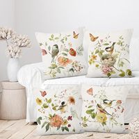 Housse de coussin avec motif d'oiseaux, taie d'oreiller décorative vintage à fleurs, lot de 4 taies d'oreiller imprimées double face pour canapé
