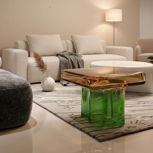 Moderne minimalistische kubusvormige resin salontafel voor een onafhankelijke designerconceptwinkel & speciaalzaak voor pour-over koffie - Product Image 3