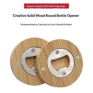Ouvre-bouteille circulaire en bambou et bois, aimant de réfrigérateur magnétique, ouvre-bouteille de bière domestique en acier inoxydable - Product Image 3