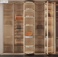 Vitrine de présentation de sacs à main Maxsen de luxe en acier inoxydable doré avec éclairage LED, étagère en verre, vitrine de sacs pour boutique, écologique et robuste