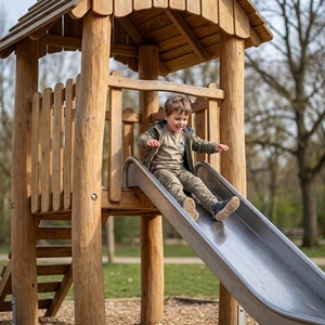 Ensemble d'équipements <span class=keywords><strong>de</strong></span> <span class=keywords><strong>jeux</strong></span> en bois d'extérieur pour enfants <span class=keywords><strong>avec</strong></span> structure d'escalade et toboggan pour parcs, écoles, jardins - Série Hut YY-FZ1007 - Product Image 4