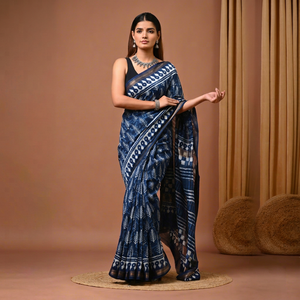 Sari de Seda Maheshwari Suave con Borde Elegante, Sari de Diseñador para Mujer, Sari de Seda Maheshwari de Diseñador, Prenda Étnica India de Lujo - Product Image 1
