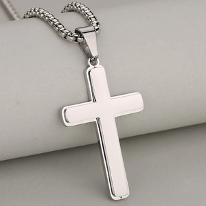 Collier pendentif croix double couche en acier inoxydable pour hommes et femmes, couleur or et argent, bijoux religieux chrétiens, cadeaux hip-hop - Product Image 2