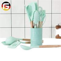 Ensemble d'ustensiles de cuisine en Silicone de Style nordique avec manche en bois poêle antiadhésive spatule cuillère outils baril de stockage pour la cuisson de gâteau