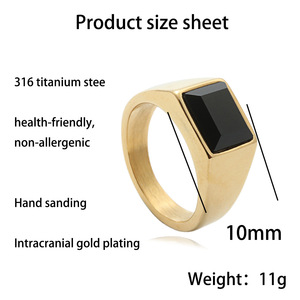 Bague en acier titane pour homme avec pierre précieuse noire et sertissage géométrique 27041 - Product Image 5