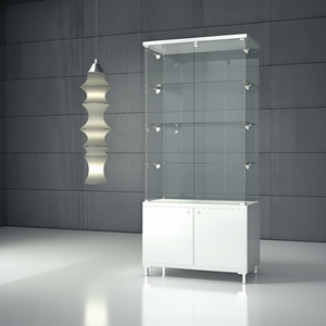 Vitrina Moderna de Vidrio 85x45x190cm, Puertas con Bisagras y Cerradura en Blanco Brillante, Estantes Ajustables en Altura, Iluminación LED - Product Image 3