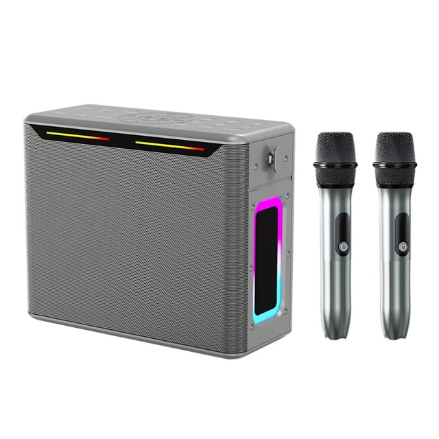 Home KTV Karaoke Machine Speaker 2 Wireless Microphones for Stereo Sound RGB Portable Party Audio System for Mobile Phone
