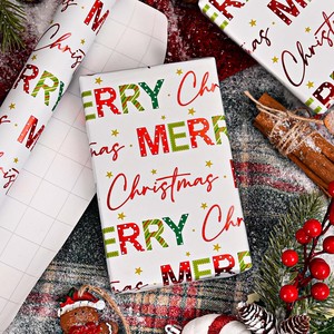 Merry Christmas <b>Wrapping</b> <b>Paper</b> Roll 80GSM Coated Double Side Recyclable Gift Packaging <b>Paper</b> Specialty <b>Paper</b> - Product Image 1