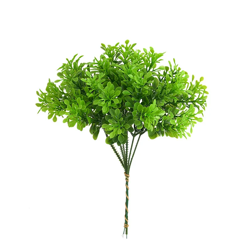 ต้นหญ้าเทียมใบมิลาน YML01 6ชิ้น,พุ่มพลาสติกสีเขียวประดิษฐ์สำหรับตกแต่งผนังบ้าน