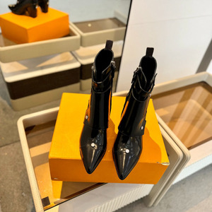 Bottines pointues à talons hauts pour femmes en cuir peint automne et hiver bottes serrées assorties - Product Image 1