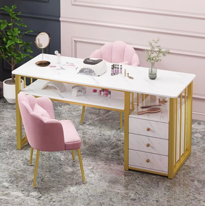Mesa de Manicura Resistente a la Acetona para Técnicos de Uñas, con Marco Metálico, Estación de Salón de Belleza, Organizador de Almacenamiento - Product Image 2